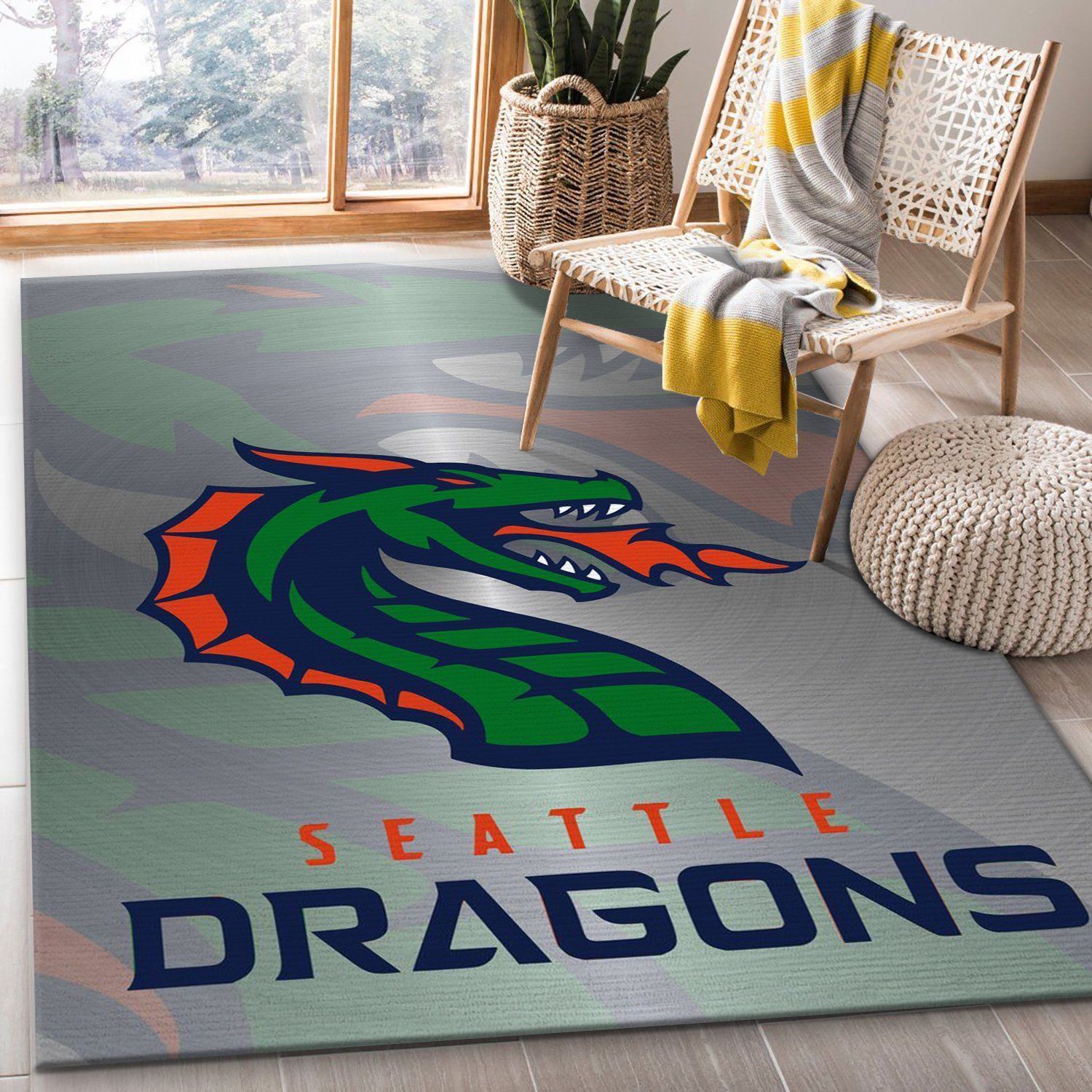 Seattle Dragons Xfl Nfl Rug Bedroom Rug Home Decor Floor Decor - Indoor Outdoor Rugs