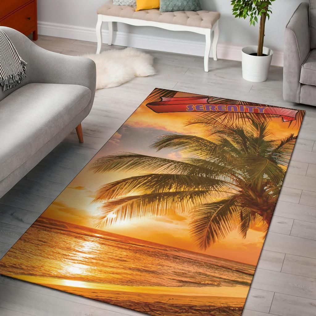 Serenity Sunset Palm Tree Beach Area Rug Chrismas Gift - Indoor Outdoor Rugs