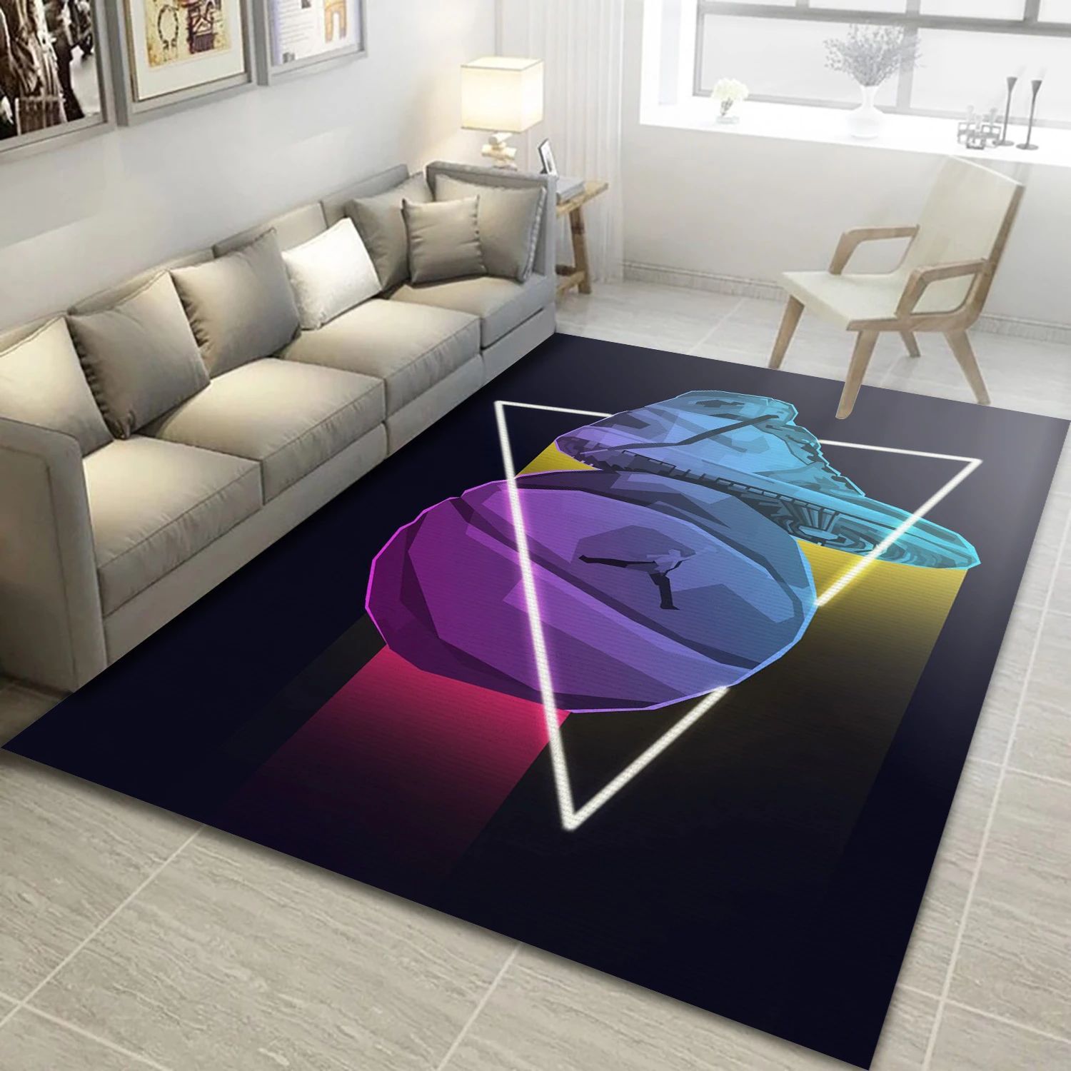 Sneaker With Ball Fashion Logo Area Rug