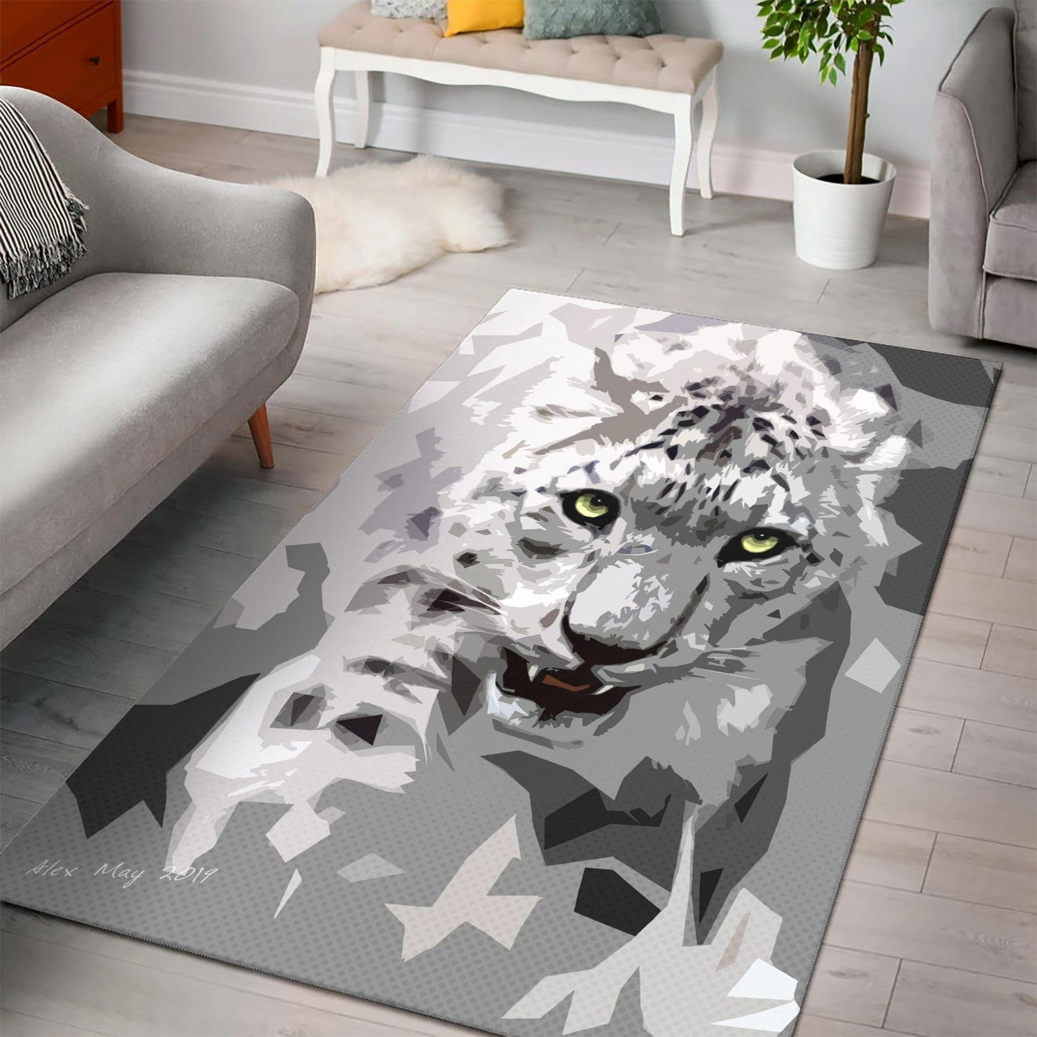 Snow Leopard Area Rug For Christmas Living Room Rug Family Gift US Decor