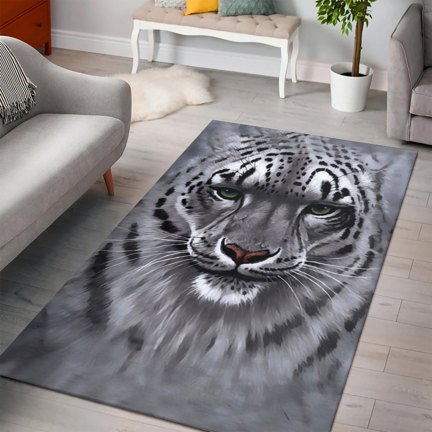 Snow Leopard Portrait Area Rug For Christmas Living room and Bedroom Rug Family Gift US Decor