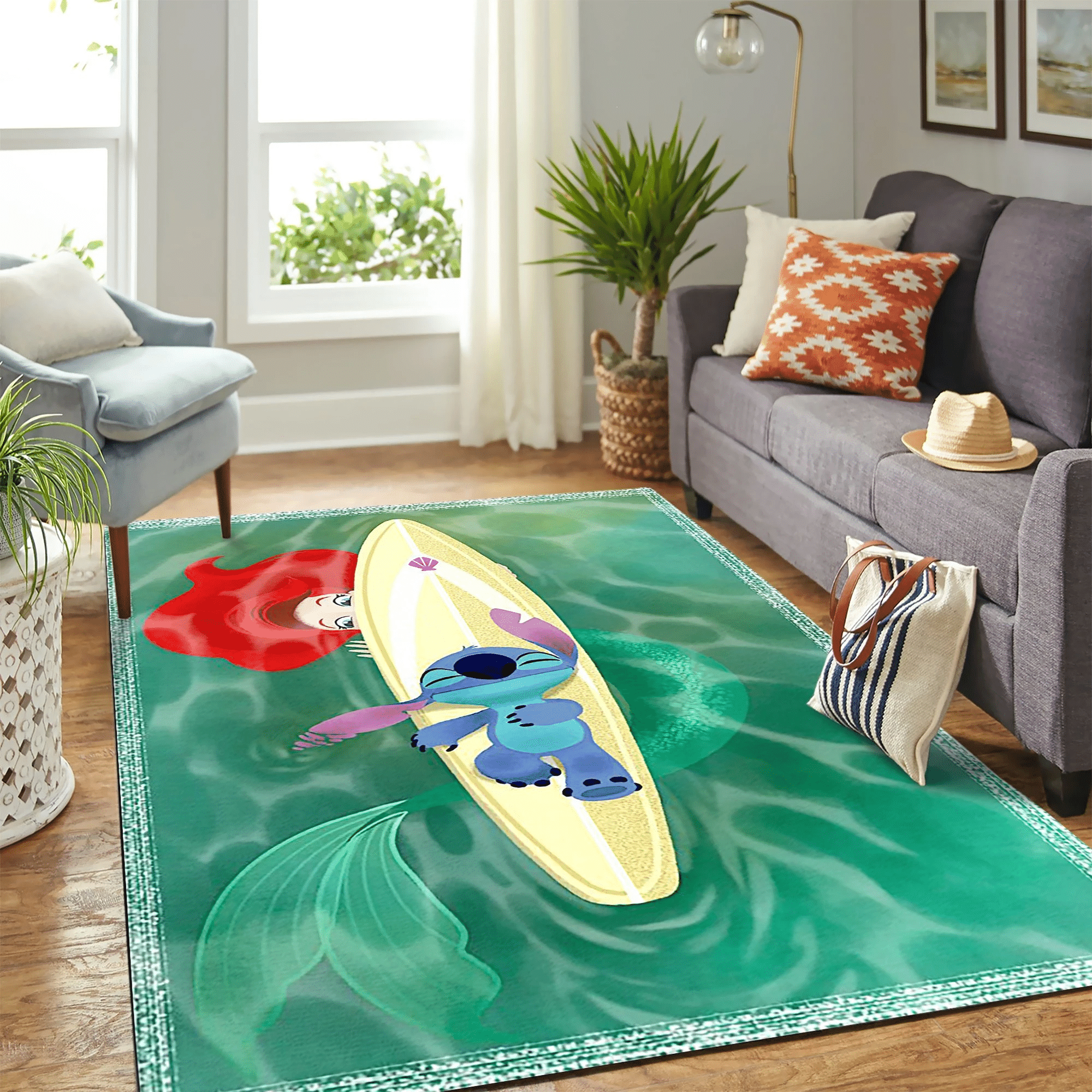 Stitch And Mermaid Cute Carpet Floor Area Rug Chrismas Gift - Indoor Outdoor Rugs