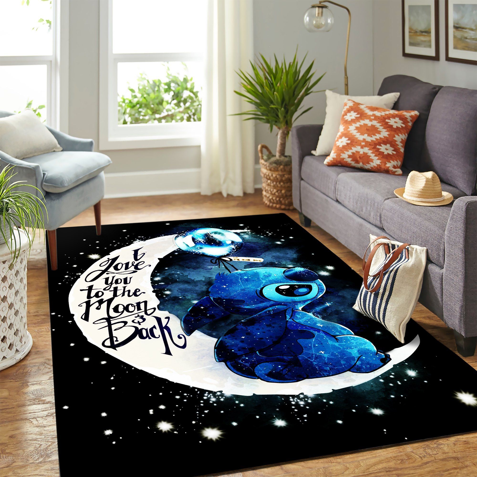 Stitch Moon And Back Cute Carpet Floor Area Rug - Bedroom Living Room Decor Home Decor - Indoor Outdoor Rugs
