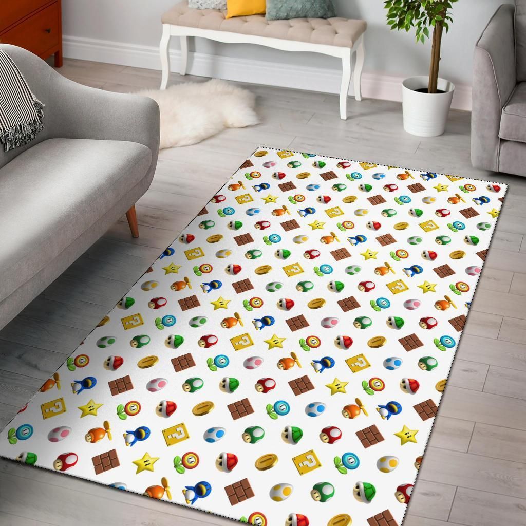 Super Mario Bross Pattern White Area Rug Chrismas Gift - Indoor Outdoor Rugs