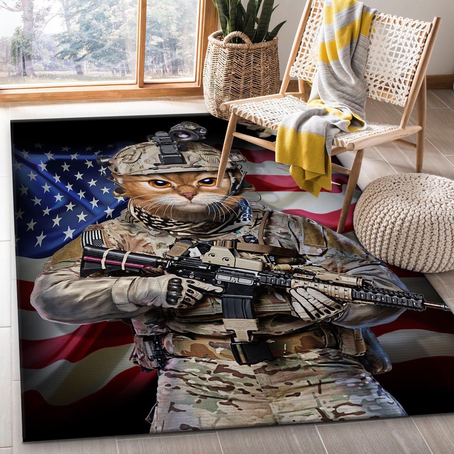 Tabby Cat Elite Soldier Area Rug Living room and bedroom Rug US Gift Decor - Indoor Outdoor Rugs