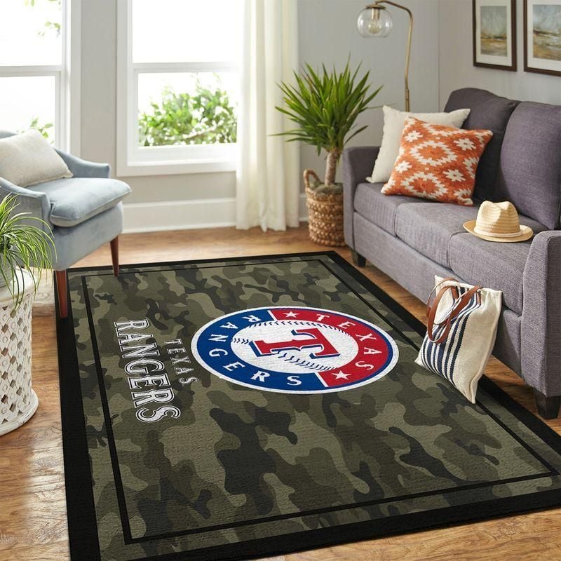 Texas Rangers Mlb Team Logo Camo Style Rug Room Carpet Custom Area Floor Home Decor - Indoor Outdoor Rugs