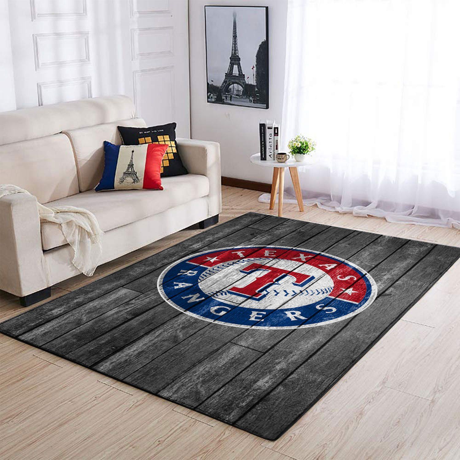 Texas Rangers Mlb Team Logo Grey Wooden Style Style Nice Gift Home Decor Rectangle Area Rug - Indoor Outdoor Rugs