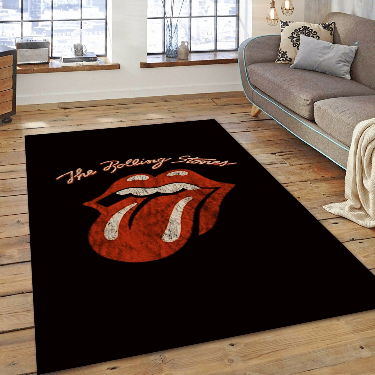 The Rolling Stones Logo Scratch Music Area Rug For Christmas