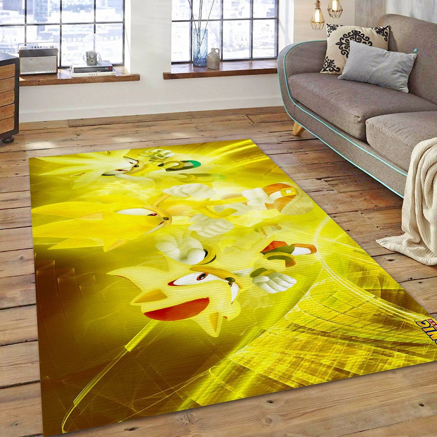 Three Golden Hedgehogs In A Golden Scene Game Area Rug Carpet