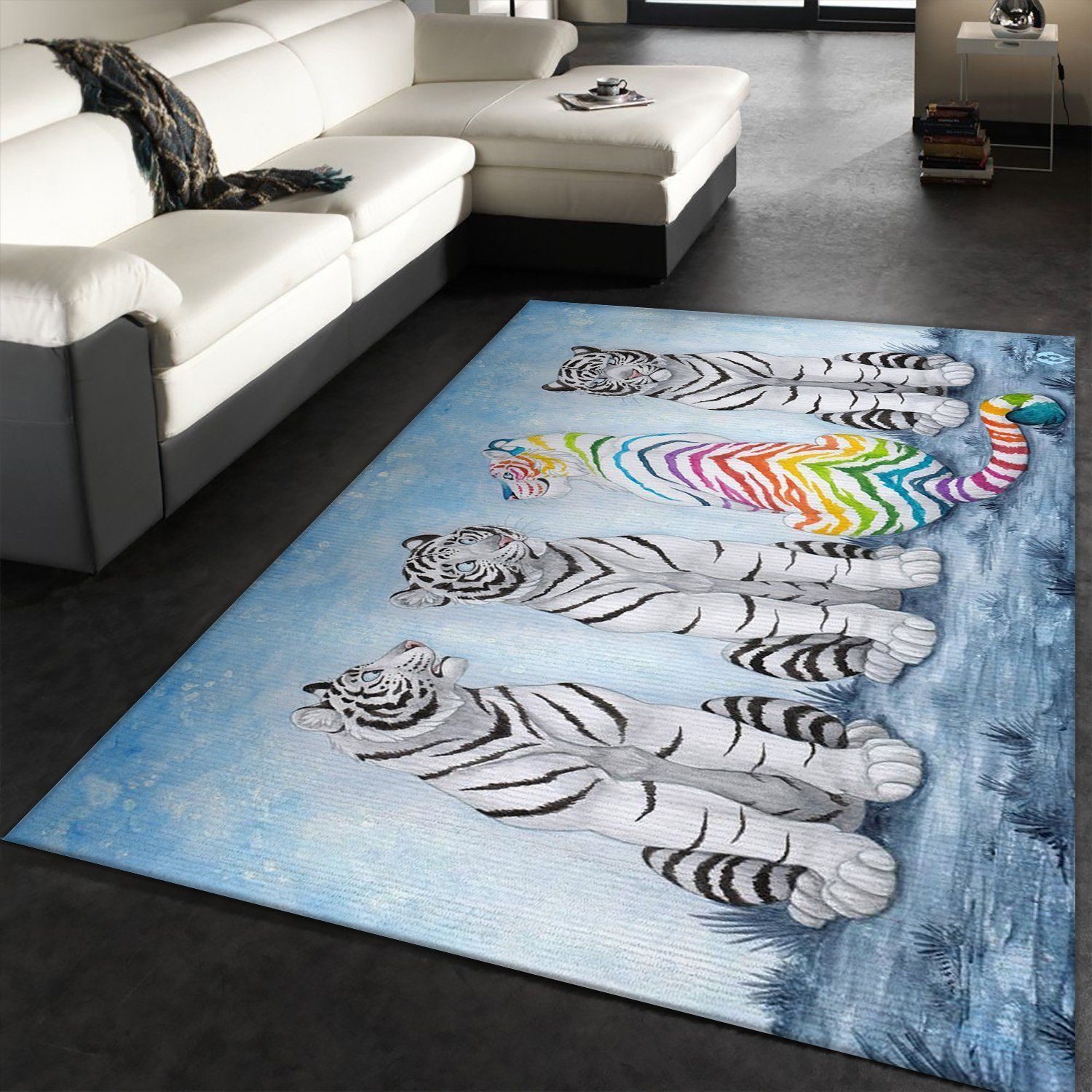 Tiger White LGBT Area Rug Geeky Carpet Floor Decor - Indoor Outdoor Rugs