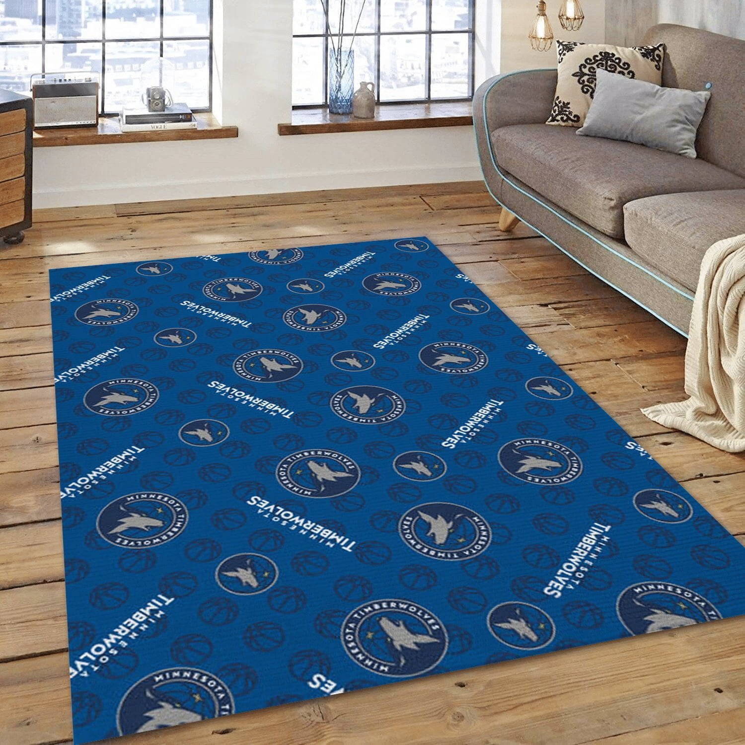 Timberwolves Patterns 4 Team Logos Area Rug