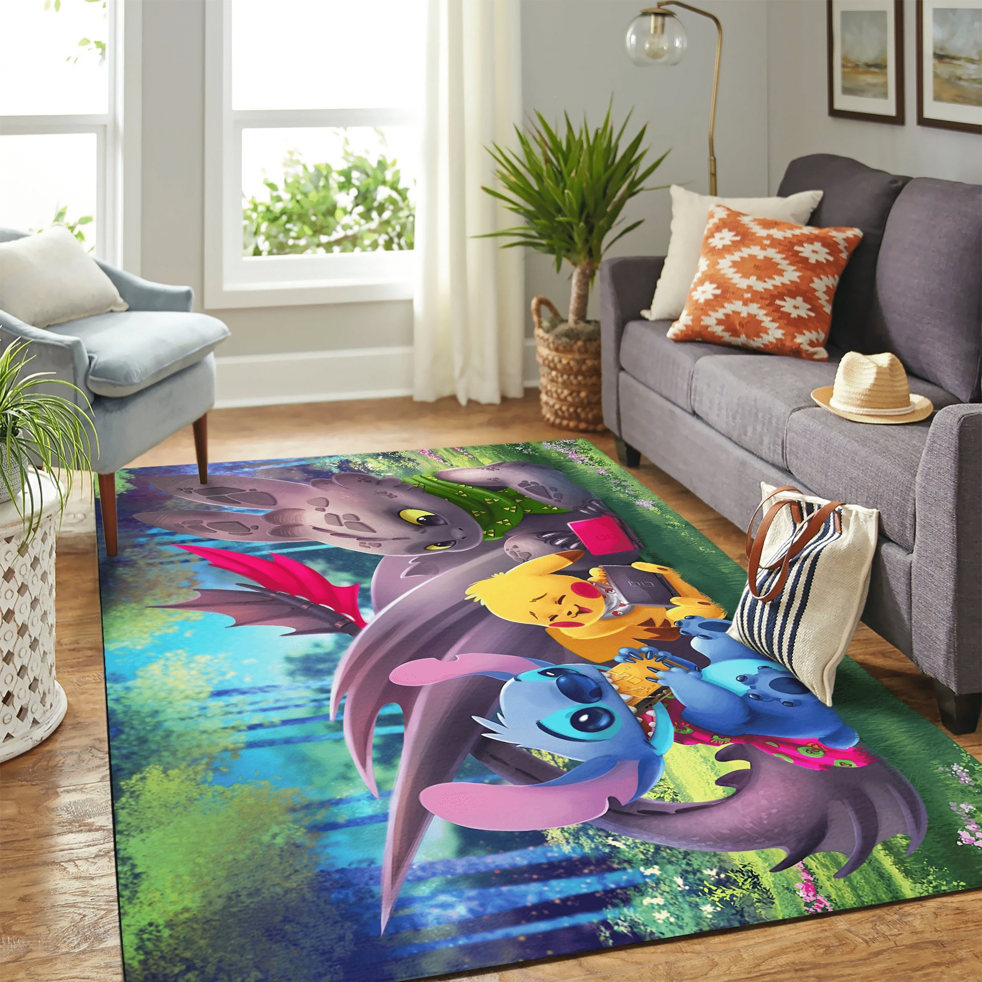 Toothless Stitch Pikachu Carpet Floor Area Rug Chrismas Gift - Indoor Outdoor Rugs