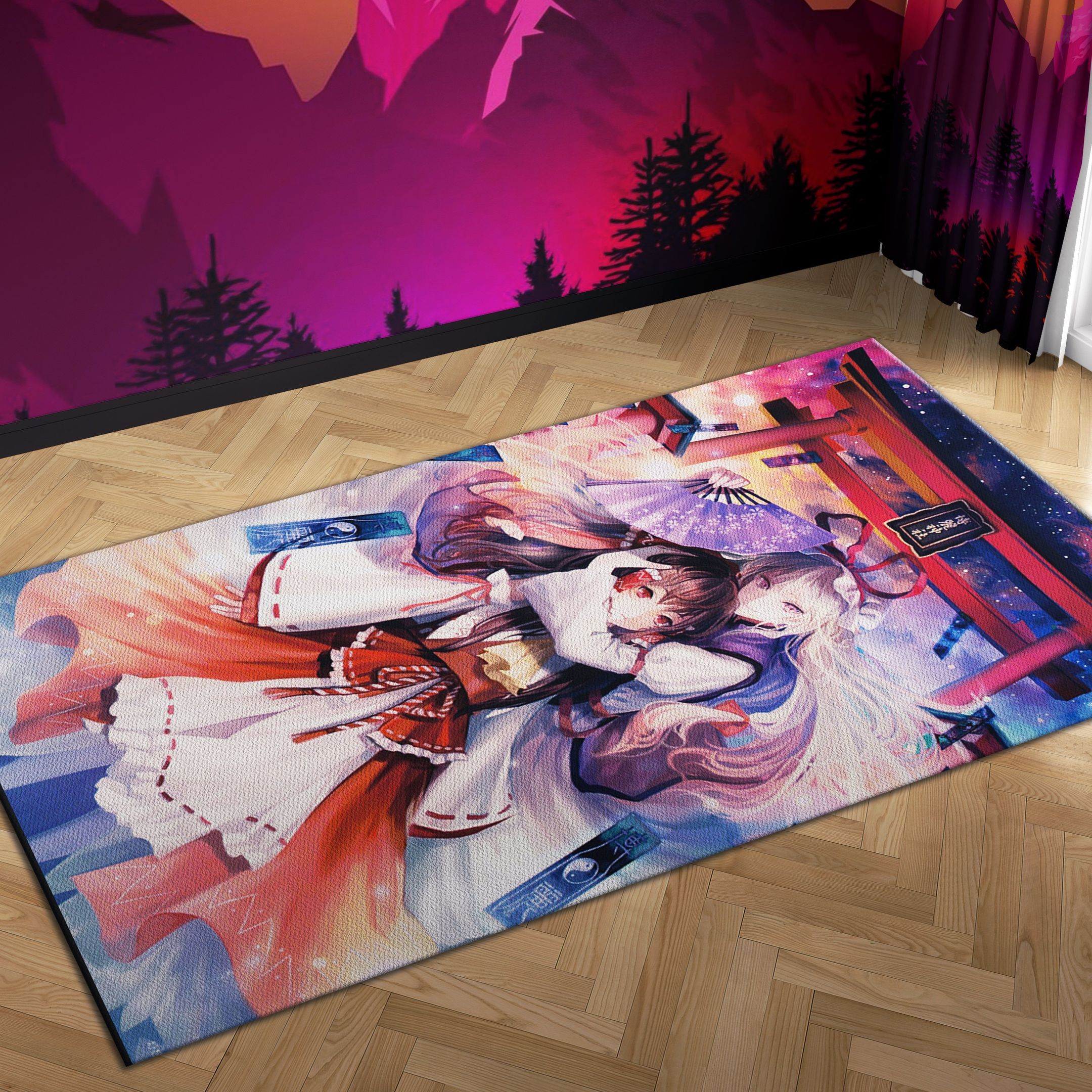 Touhou Yakumo Yukari Hakurei Reimu Miko Carpet Mock Area Rug Chrismas Gift - Indoor Outdoor Rugs