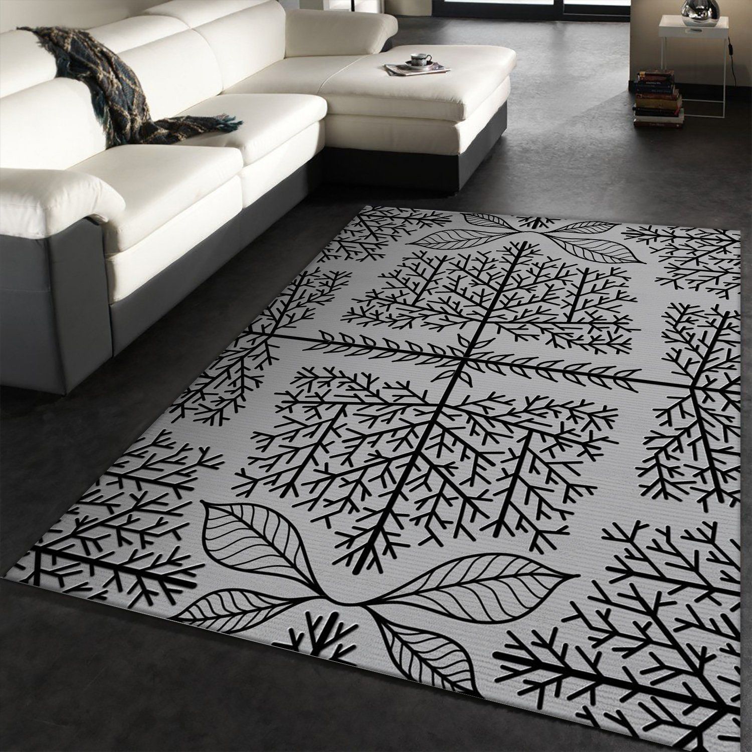 Trees And Leaves Blackgrey Area Rug For Christmas