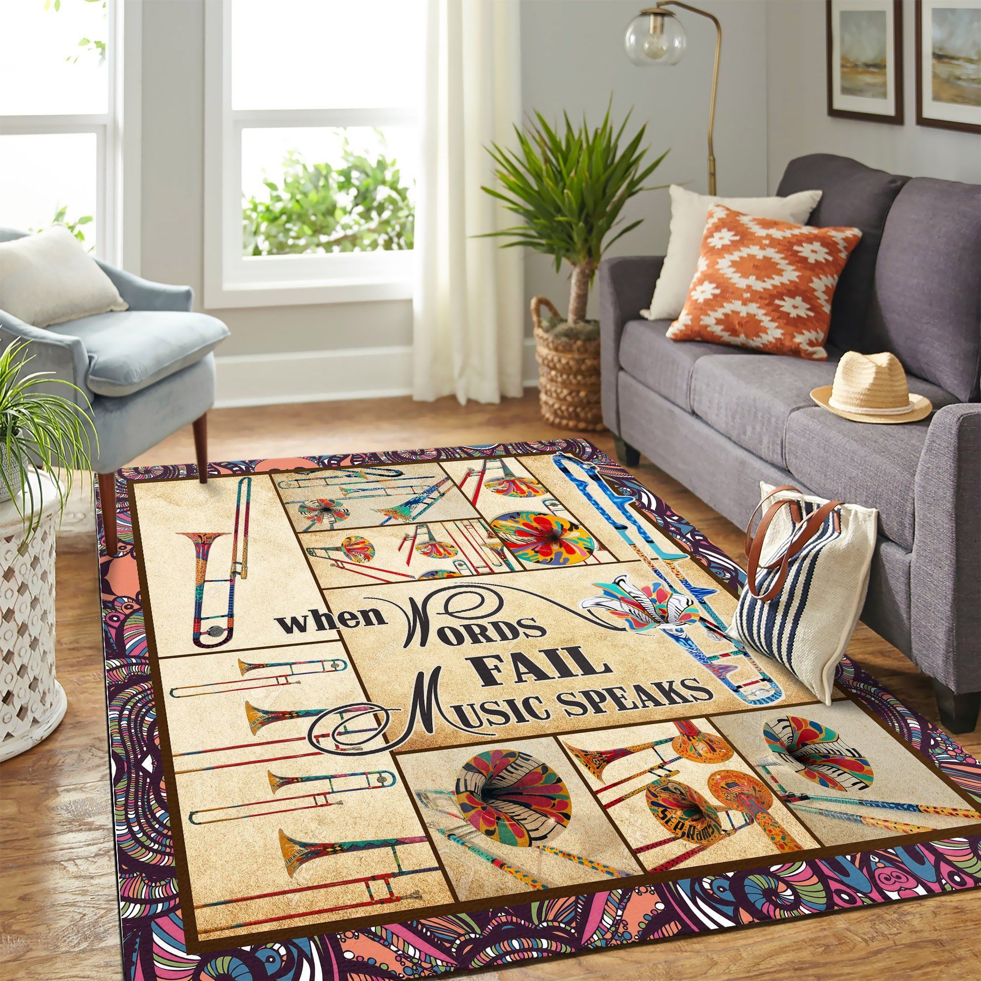 Trombone When Words Fail Music Speaks Quilt Mk Carpet Area Rug Chrismas Gift - Indoor Outdoor Rugs