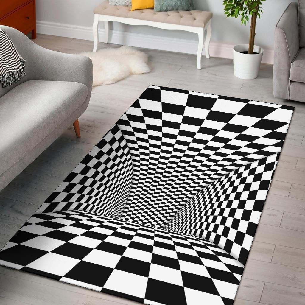 Tunnel Optical Illusion Checkered Flag Area Rug Chrismas Gift - Indoor Outdoor Rugs