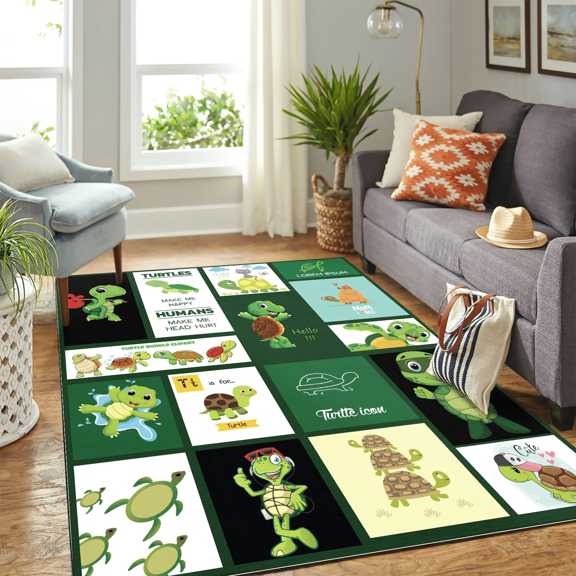 Turtles Make Me Happy Quilt Blanket Mk Carpet Area Rug Ede Chrismas Gift - Indoor Outdoor Rugs