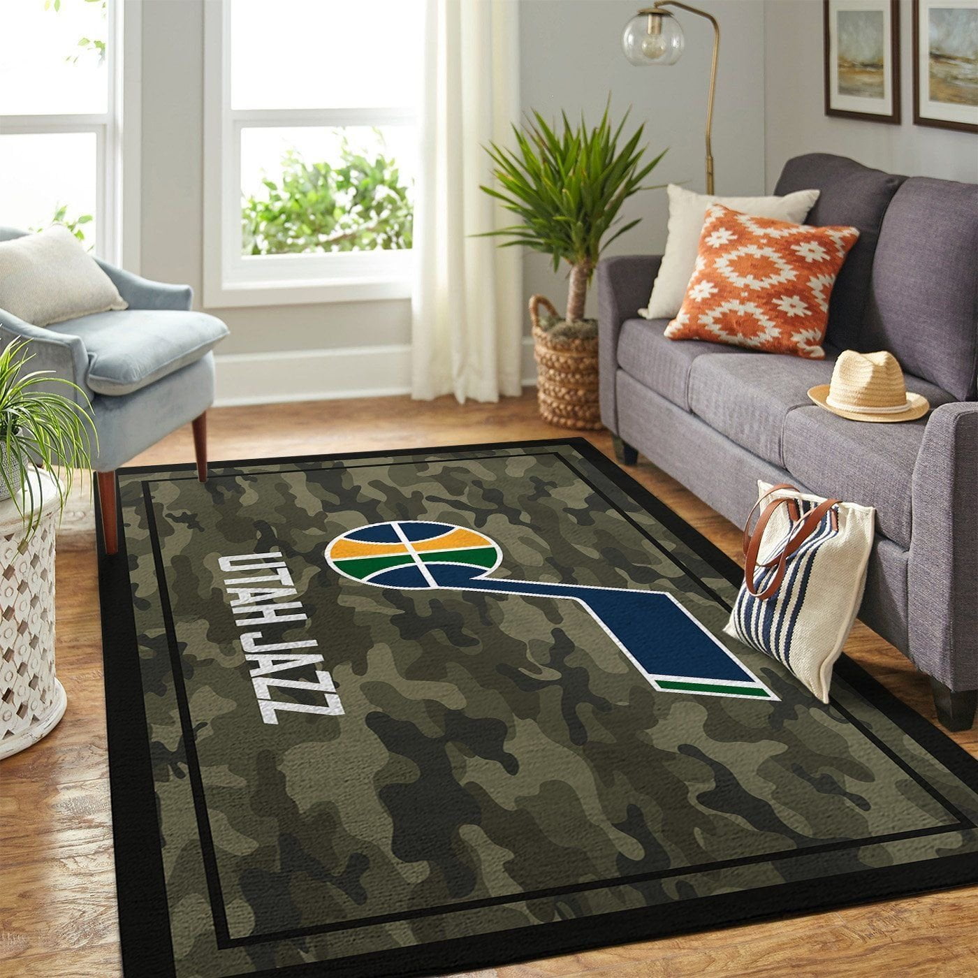 Utah Jazz Nba Team Logo Camo Style Nice Gift Home Decor Area Rug Rugs For Living Room - Indoor Outdoor Rugs