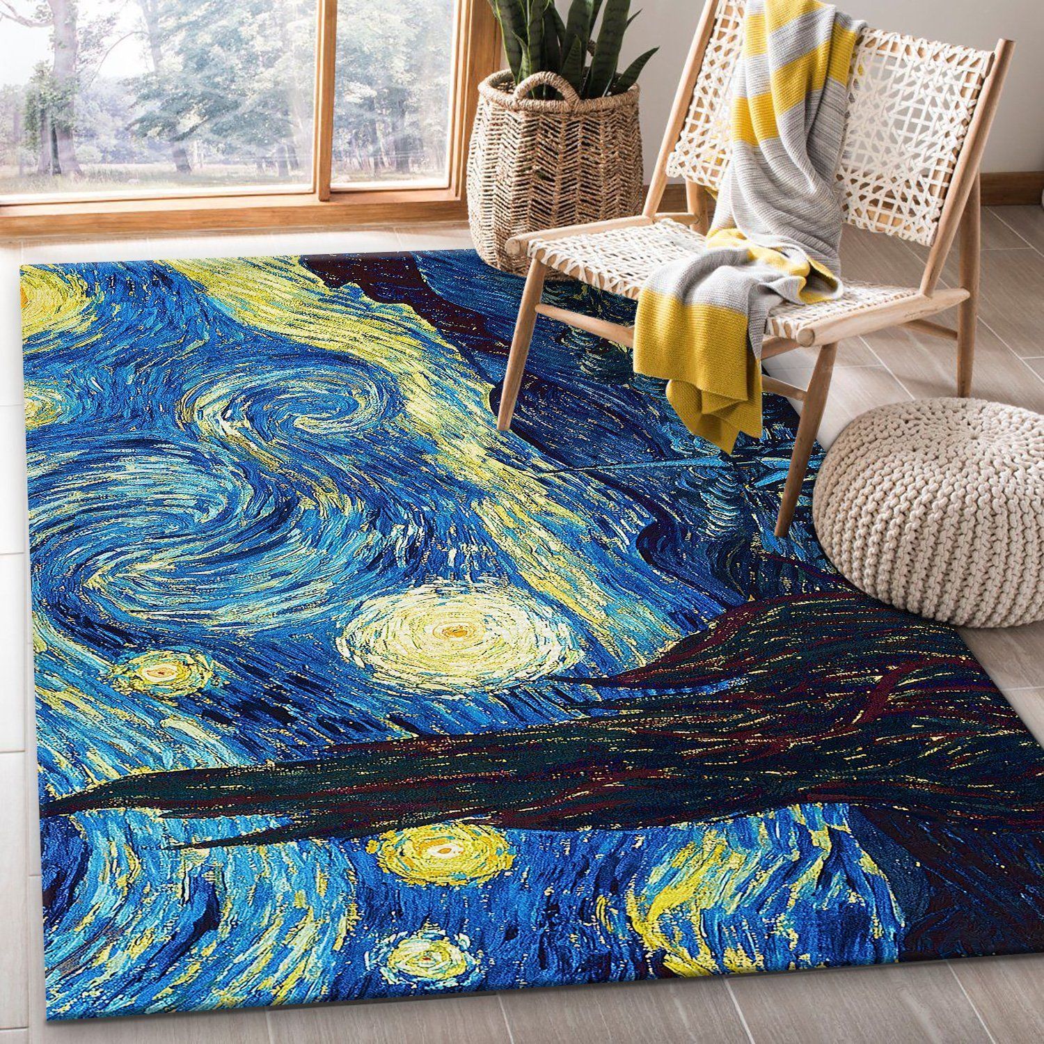 Van Gogh Starry Night Area Rug Carpet Living Room Rugs Floor Decor - Indoor Outdoor Rugs