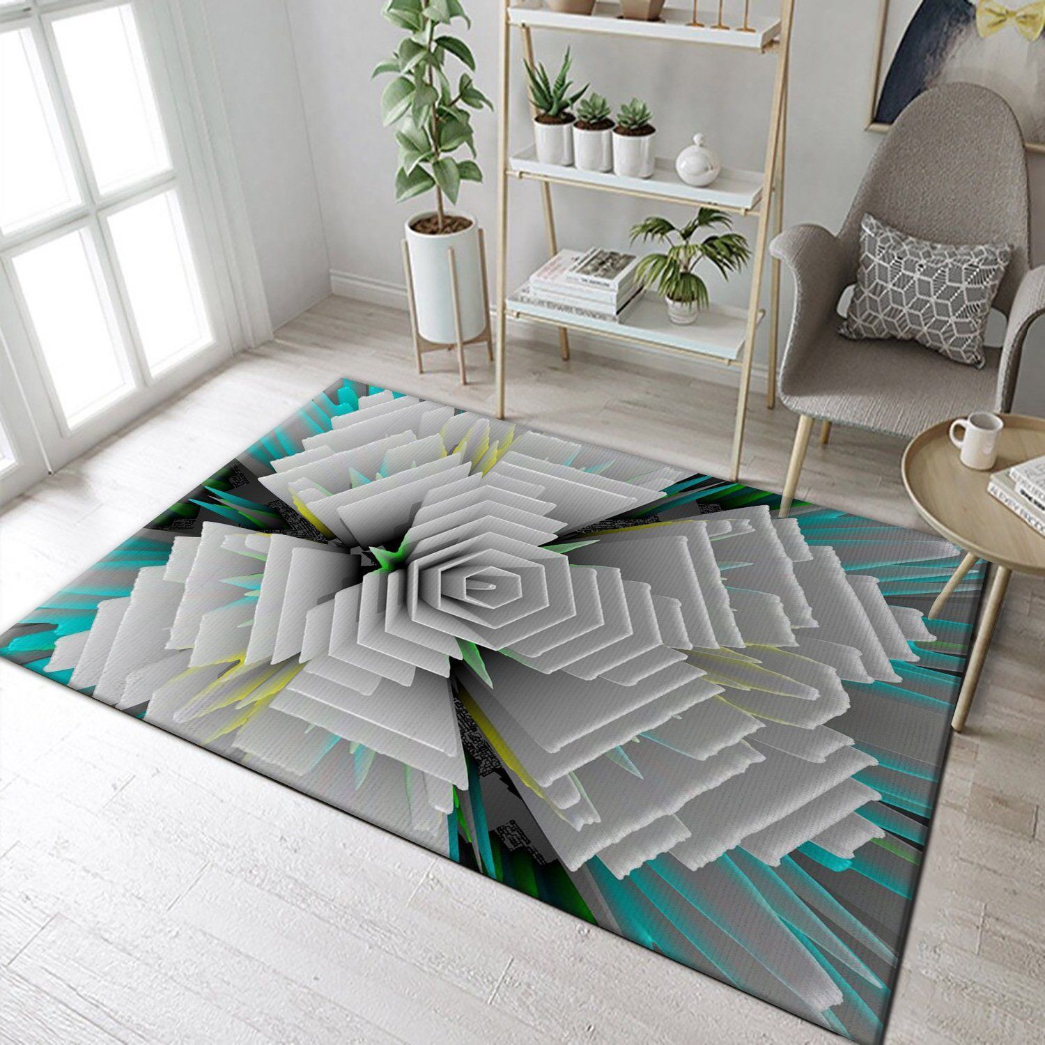 White Green 3d Area Rug, Kitchen Rug, US Gift Decor – Indoor Outdoor Rugs