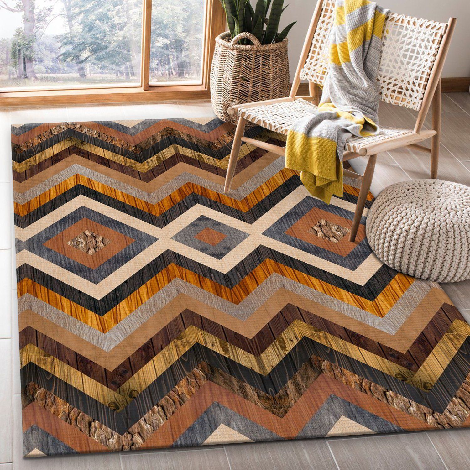 Wooden Geometric Pattern 1 Area Rug Carpet