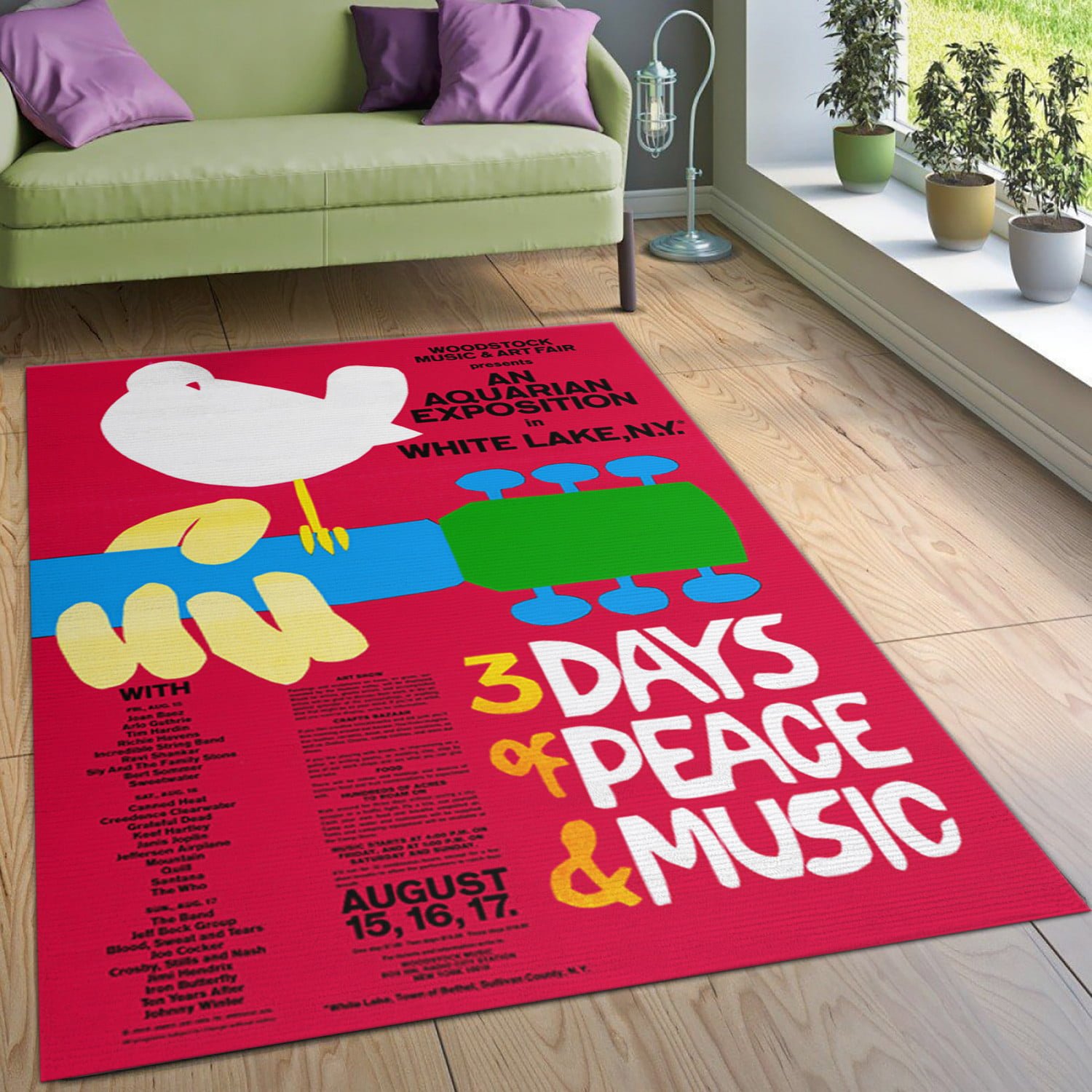 Woodstock Music Festival 1969 Area Rug Rugs For Living Room Rug Home Decor