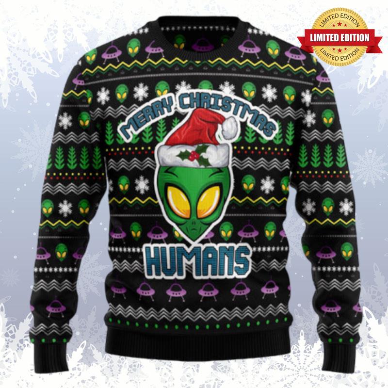 Alien Merry Christmas Humans Ugly Sweaters For Men Women