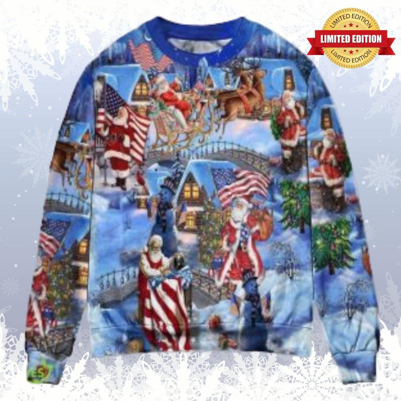 America Christmas Patriotic Santa Claus Christmas Ugly Sweaters For Men Women