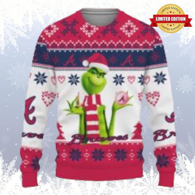 Atlanta Braves Baseball American Grinch Christmas Ugly Sweaters For Men Women