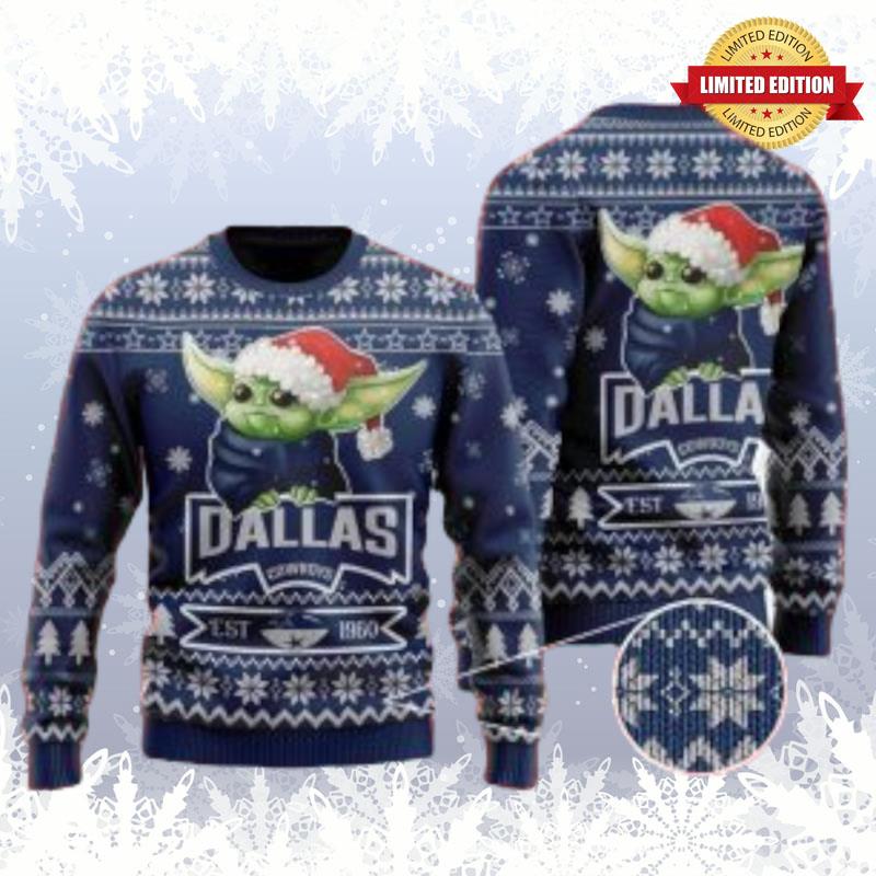 Baby Yoda Grogu Dallas Cowboys Snowflake Pattern Ugly Sweaters For Men Women