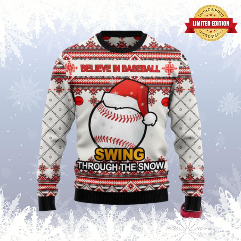 Baseball Swing Through Snow Ugly Sweaters For Men Women