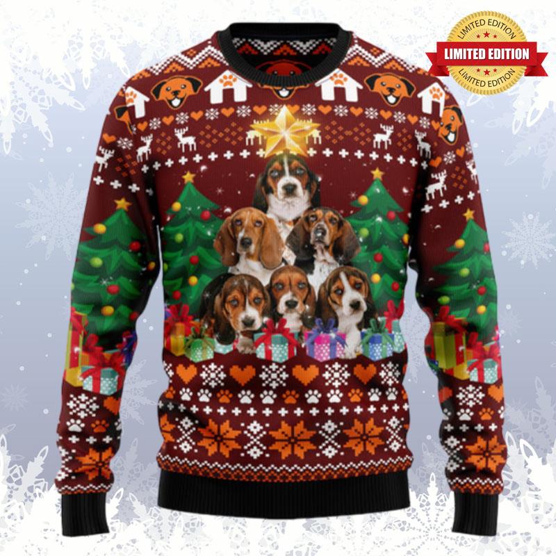 Basset Hound Pine Tree Ugly Sweaters For Men Women