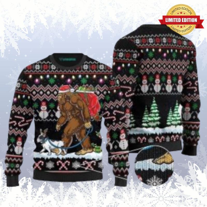 Bigfoot French Bulldog Sasquatchmas Ugly Sweaters For Men Women