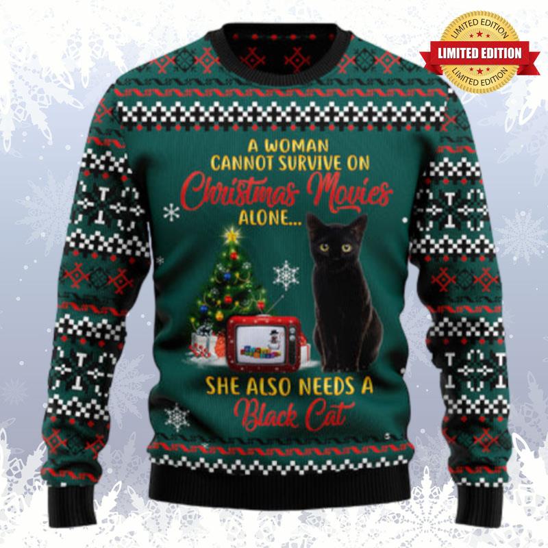 Black Cat Christmas Movie Ugly Sweaters For Men Women