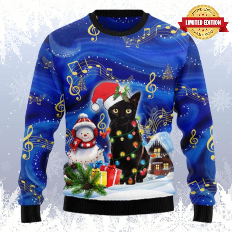 Black Cat Christmas Night Ugly Sweaters For Men Women