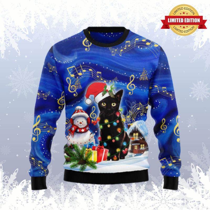Black Cat Christmas Night Ugly Sweaters For Men Women