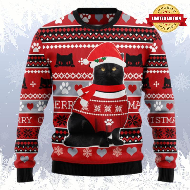 Black Cat Christmas Pattern Ugly Sweaters For Men Women