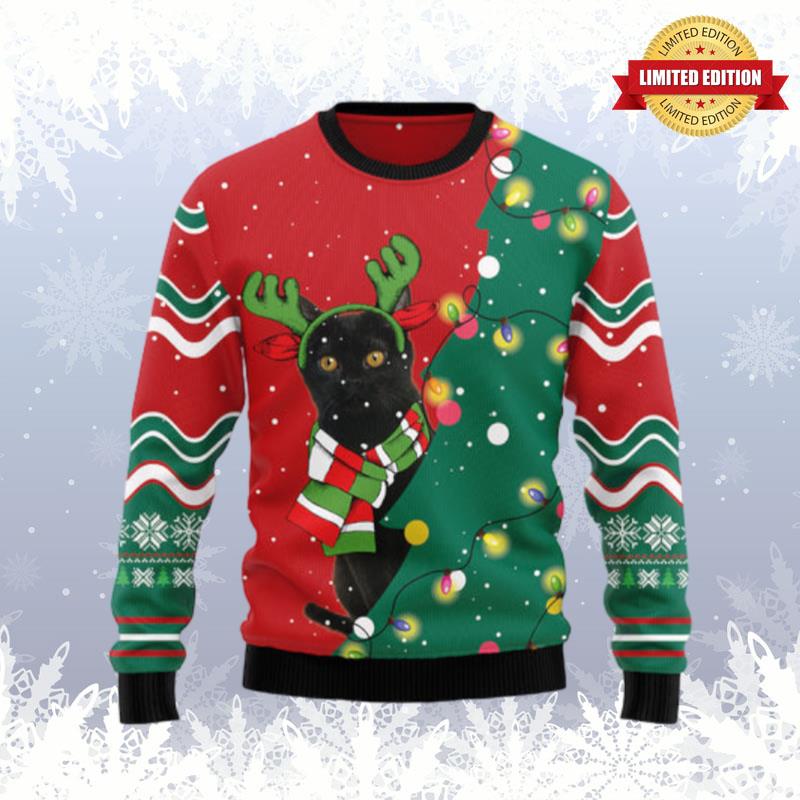 Black Cat Christmas Tree 3 Ugly Sweaters For Men Women