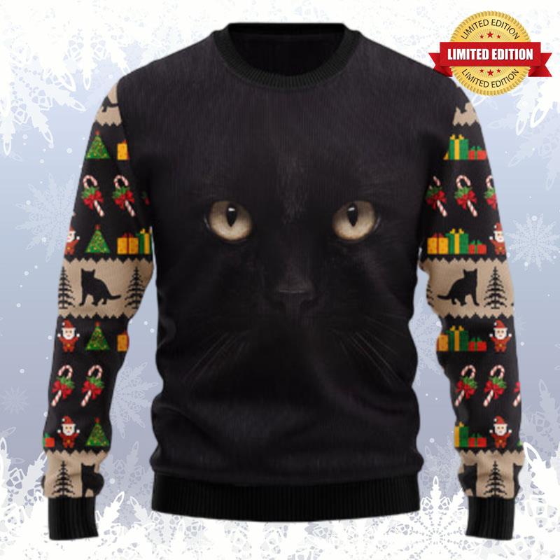 Black Cat Cute Face Ugly Sweaters For Men Women