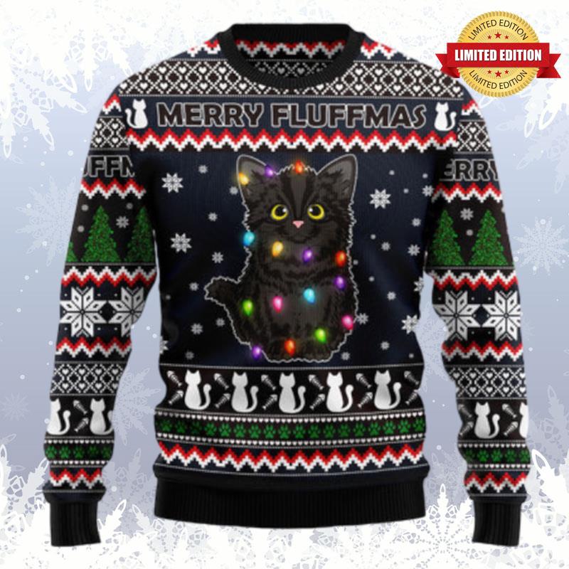 Black Cat Fluffmas Ugly Sweaters For Men Women