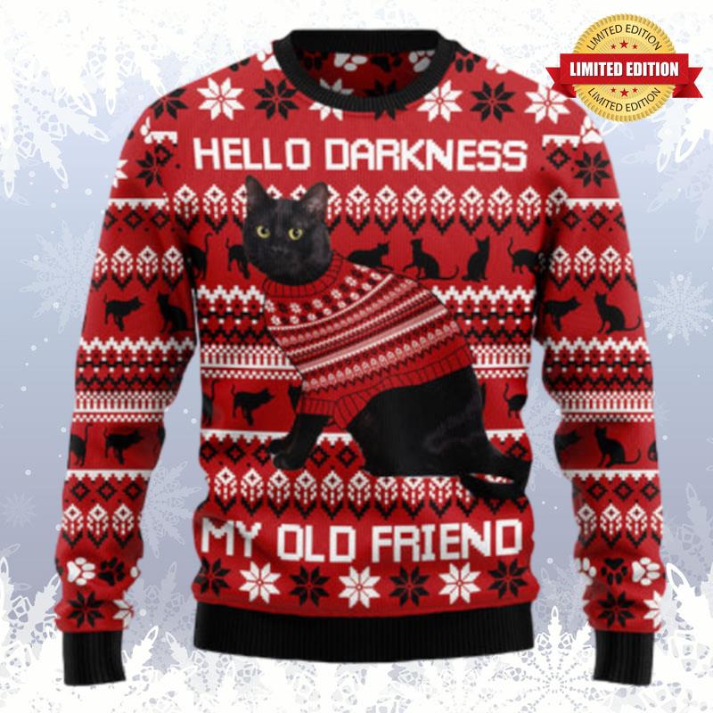 Black Cat Hello Darkness My Old Friend Ugly Sweaters For Men Women