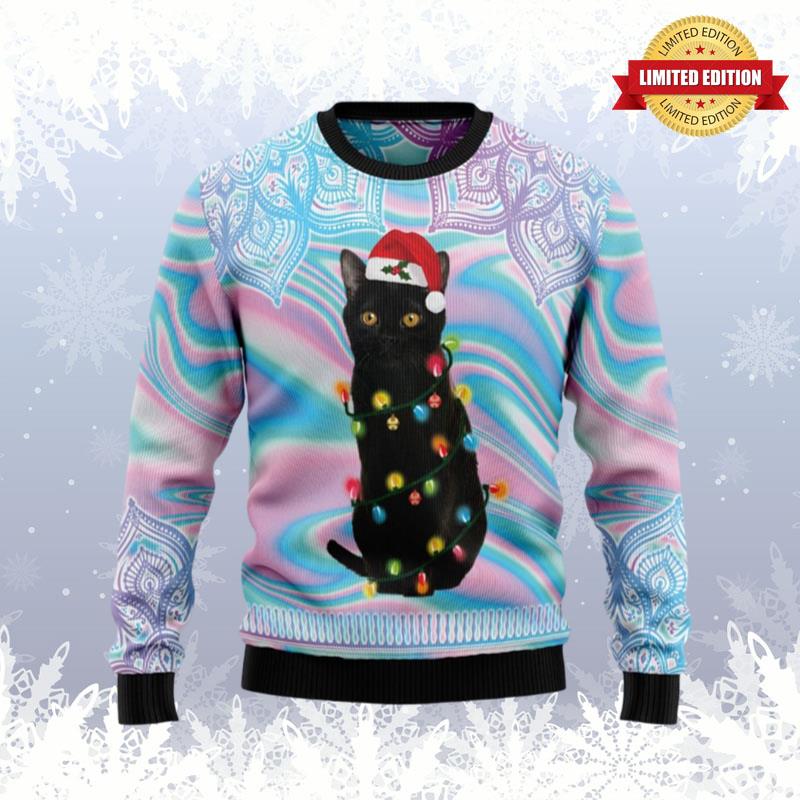 Black Cat Ho Ho Ho Ugly Sweaters For Men Women - RugControl