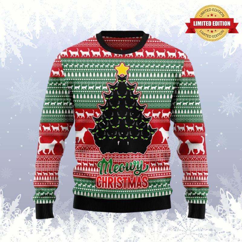 Black Cat Meowy Catmas Ugly Sweaters For Men Women