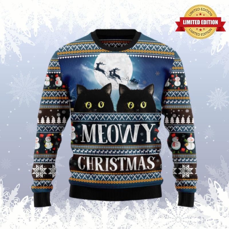 Black Cat Meowy Christmas 2 Ugly Sweaters For Men Women