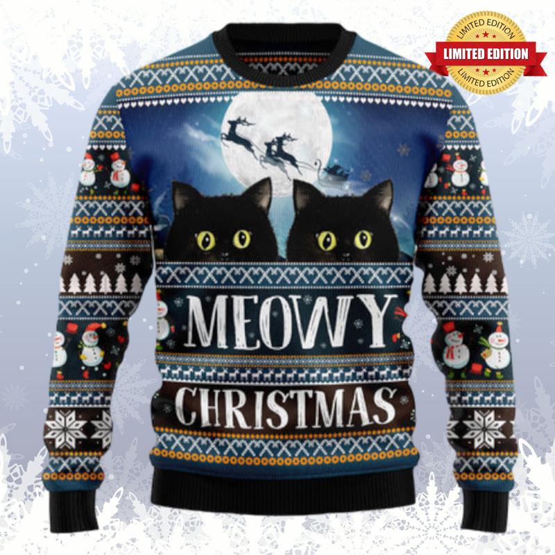 Black Cat Meowy Christmas TY710 Ugly Christmas Sweater Ugly Sweaters For Men Women