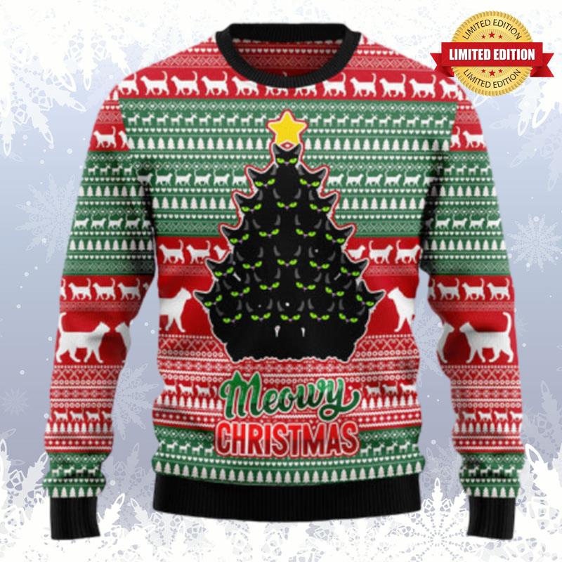 Black Cat Meowy Christmas Ugly Sweaters For Men Women