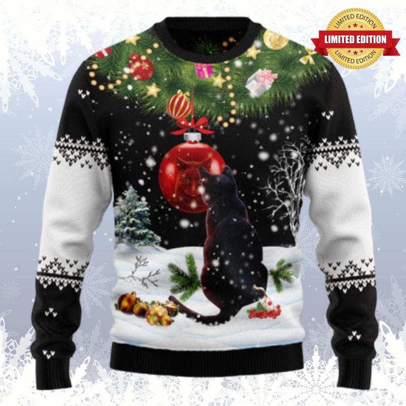 Black Cat Mirror Ugly Sweaters For Men Women