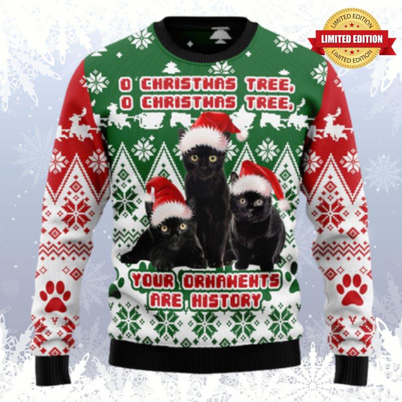 Black Cat Oh Christmas Tree Ugly Sweaters For Men Women