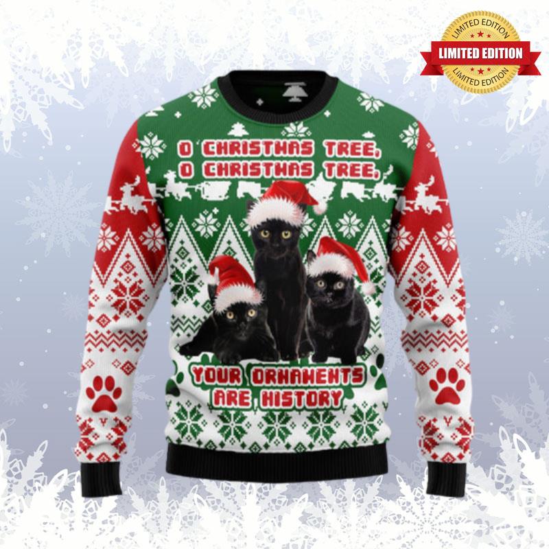 Black Cat Oh Christmas Tree Ugly Sweaters For Men Women