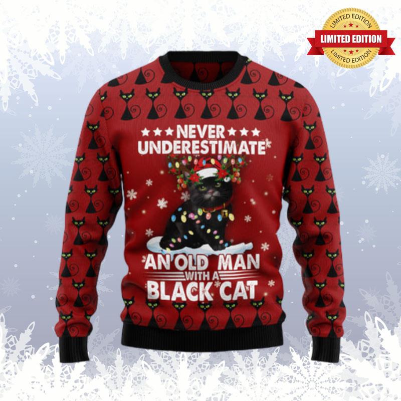Black Cat Old Man Ugly Sweaters For Men Women